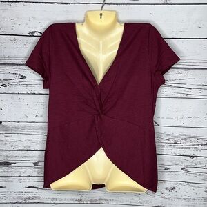 24/7 Maurices NWT Size L Burgundy Knot Back Cotton/Modal Knit Top Shirt
